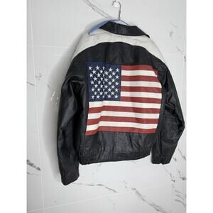 VTG Wilda Patriotic Jacket USA American Flag Stars Stripes Leather Bomber 2001 L